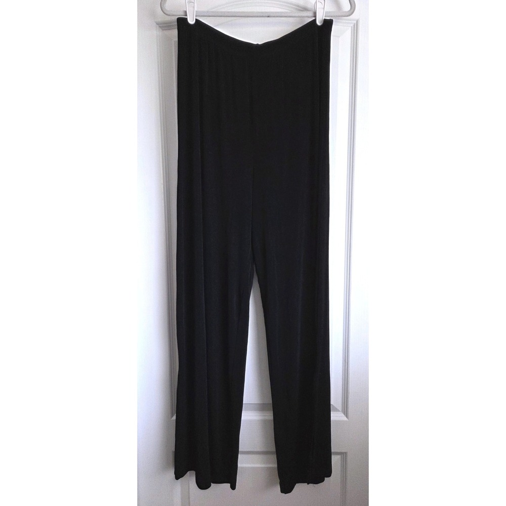VTG Slinky Brand Black Wide Leg Pants High Rise Side Slit Sz L Tall Made USA